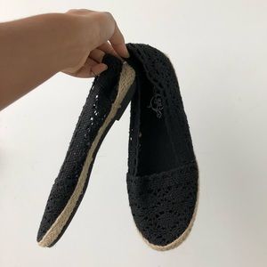 Black lace slip on shoes